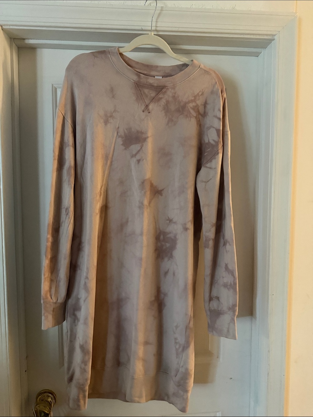 Old Navy Beige Taupe Tie-Dye Long Sleeve Dress